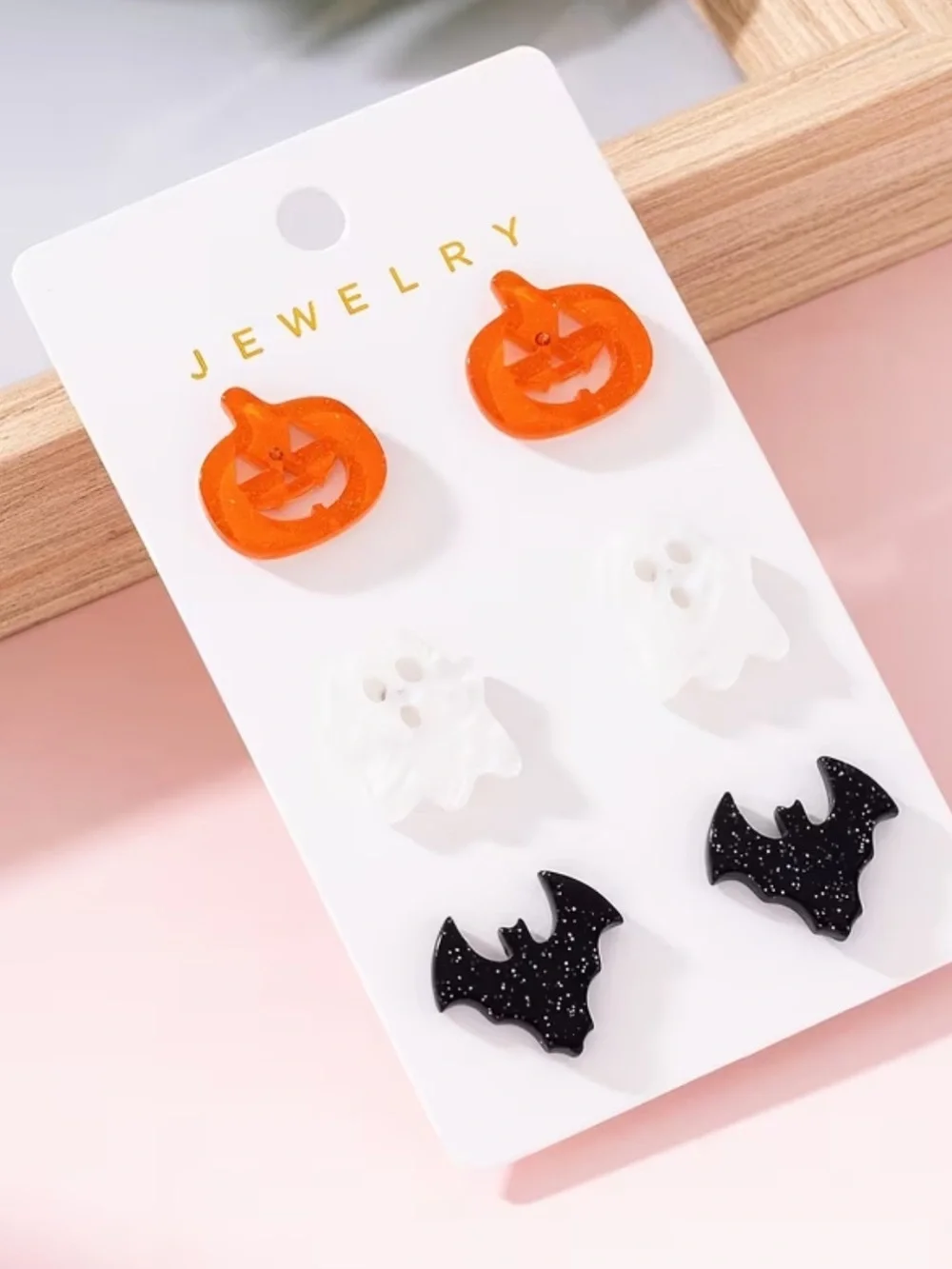 Halloween Kids Earring Set - Orange Pumpkin, White Ghost, Black Bat